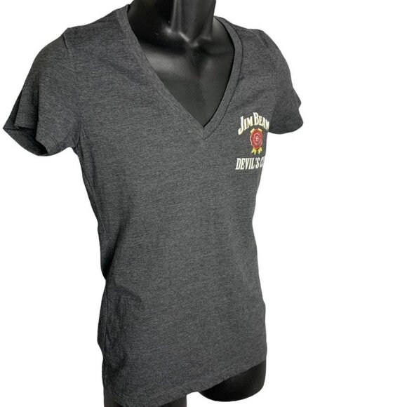 Womens Jim Beam Devils Cut Vneck Shirt Blouse Dk Gray Siz L Short Sleeve - Picture 2 of 5